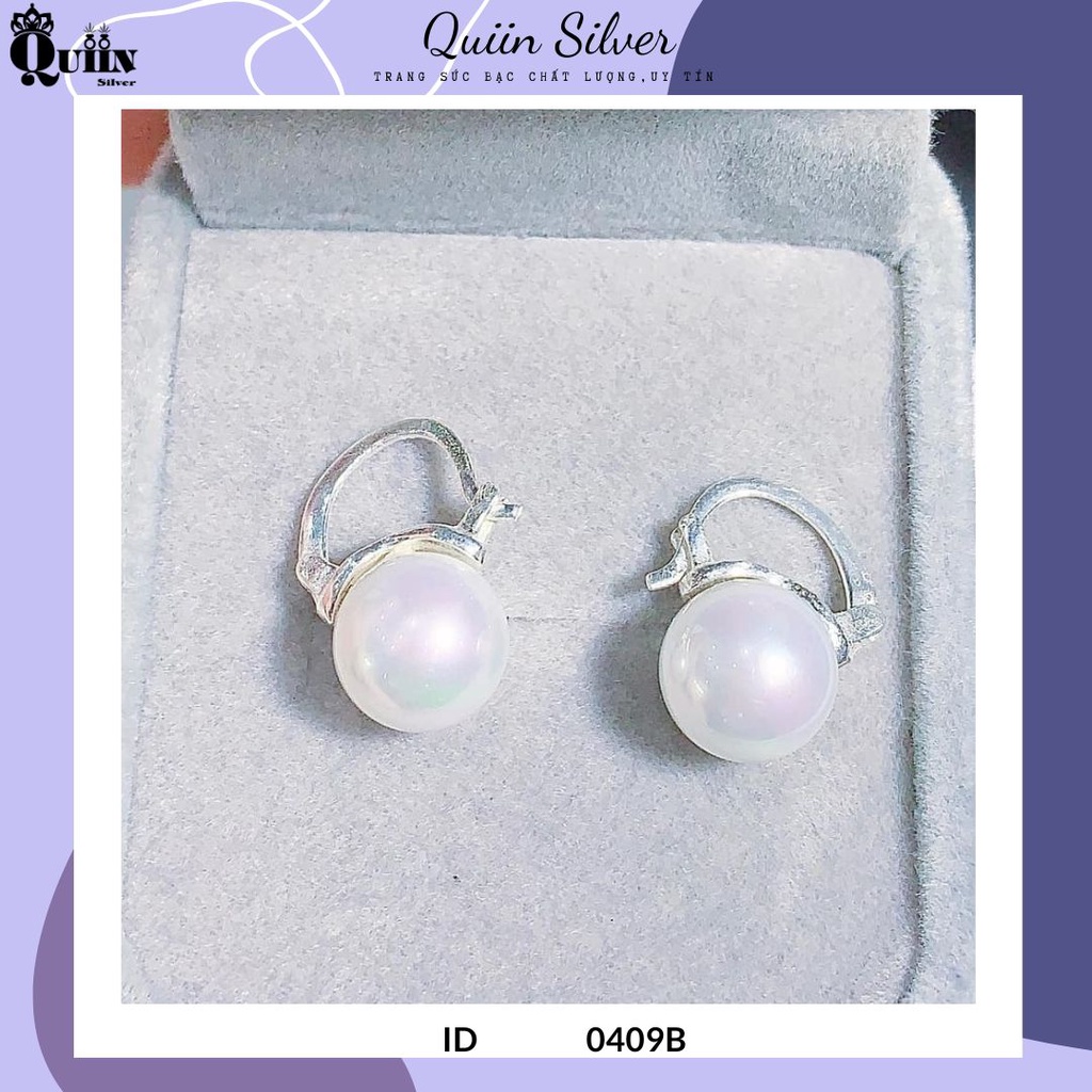 S925 Quiin ต่างหูเงิน/สตั๊ด - ต่างหูมุกผสมสําหรับผู้หญิง 0409B