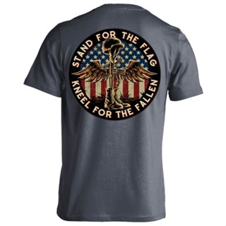 2022 Battlefield Cross Stand For The Flag Kneel For The Fallen Military Patriotic T-shirt (BACK PRINT)