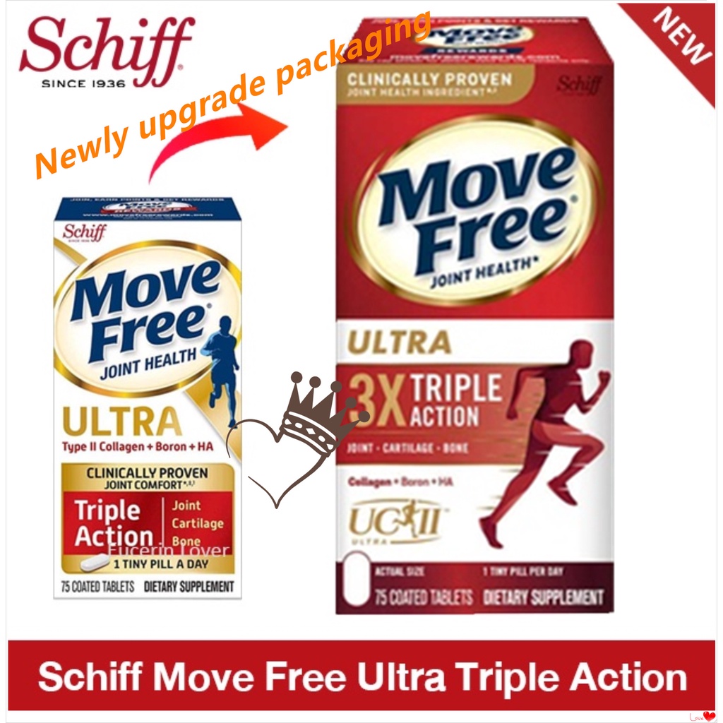 Schiff Move Free Ultra Triple Action Joint Supplement, 75 Tablets เสริมสุขภาพข้อกระดูกอ่อนและกระดูก Exp：03/2025