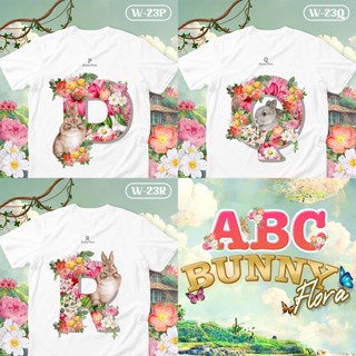 [S-5XL]ผ้าฝ้าย 100% เสื้อยืดตัวอักษร Bunny Flora ตัวอักษร( A B C )