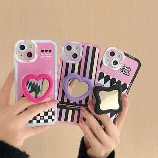 เคสโทรศัพท์มือถือซิลิโคน TPU ป้องกันเลนส์กล้อง ลายหัวใจ สีม่วง พร้อมขาตั้ง สําหรับ Samsung A02s A32 A52 A72 A12 A71 A51 A02 A50 A30s A22 A30 A20