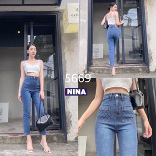 👖NN-ST🌟#5669 กางเกงยีนส์ผ้ายืด เอวสูงปี๊ด งานทรงกระบอกเล็ก กระเป๋า หน้าเดินเส้นงานสวยเก๋