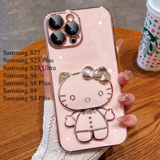 เคสโทรศัพท์มือถือ TPU นิ่ม ปิดด้านหลัง ลายการ์ตูนแมว KT แต่งกลิตเตอร์ พร้อมกระจกแต่งหน้า หรูหรา สําหรับ Samsung Galaxy S23 Samsung S23 Plus Samsung S23 Ultra Samsung S8 Plus S9 Plus