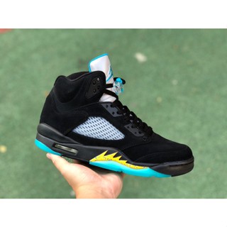 ใหม่ Air Jordan 5 Aqua AJ5 รองเท้าบาสเก็ตบอล สีดํา เหลือง ฟ้า สไตล์เรโทร สําหรับผู้ชาย DD0587-047 2022