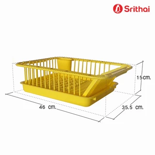 Srithai Superware ที่คว่ำจานชามพลาสติก ตะกร้าคว่ำจาน แบบโล่ง มีถาดรองน้ำทิ้ง และที่ใส่ช้อนส้อม รุ่น B-150