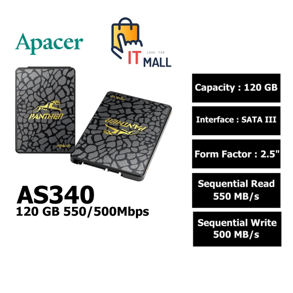 ️กรุงเทพฯด่วน1ชั่วโมง️ 120 GB SSD Apacer AS340 R/W up to 550/500Mbps. 3 YEARS WARRANTY