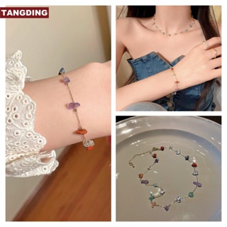 【COD Tangding】สร้อยคอ สร้อยข้อมือ หินคริสตัล หลากสี สไตล์เกาหลี โบฮีเมียน เรียบง่าย สําหรับผู้หญิง