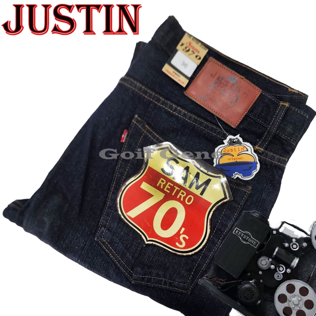 Justin กางเกงยีนส์ ขากระบอก (ริมแดง) สี สนิม สินค้าพร้อมส่ง