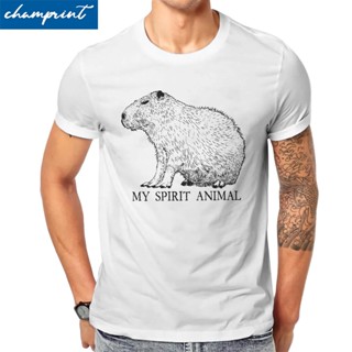 คาปิบาร่า เสื้อสาวอวบ ผู้ชาย Capybara My Spirit สัตว์เสื้อยืดผ้าฝ้าย 100% เสื้อผ้าผ้าฝ้ายวินเทจแขนสั้น