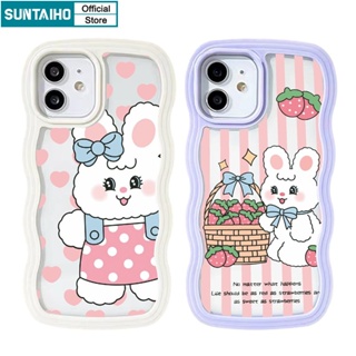 Suntaiho เคสโทรศัพท์มือถือแบบนิ่ม TPU กันกระแทก ลายกระต่ายน่ารัก สีชมพู สําหรับ iPhone 11 Pro 14 Pro Max 12 13 Pro XR XS Max 7 Plus 8 Plus