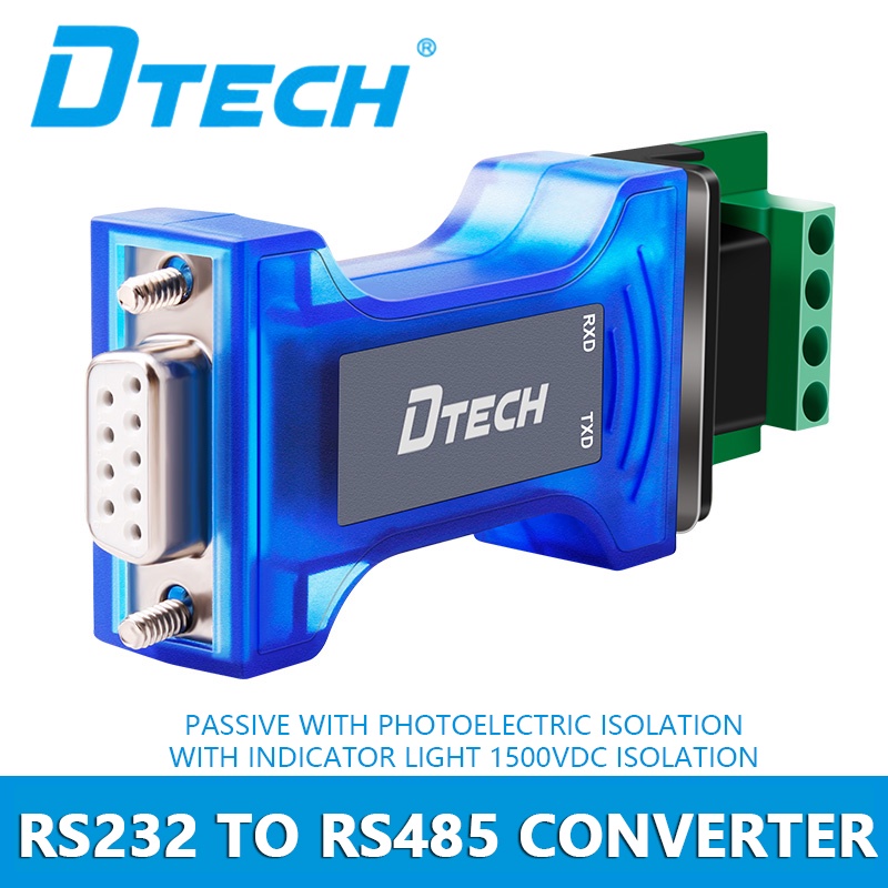 DTECH เกรดอุตสาหกรรม RS232 ถึง RS485 อะแดปเตอร์แปลง Optical Isolation Protector พร้อมไฟ LED TX RX สํ