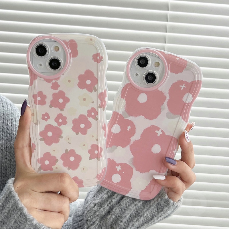 Cute เคส Realme C51 C53 C55 C30S C33 C31 C35 Narzo 50A 50i Prime C21 C21Y C25Y C20 C11 2020 2021 C17 9Pro+ 5G 9 10 4G 8 7i 5 5i 5s 6i 6 C2 C1 3 2 Pro U1 Pink Floral flower field card Fine Hole Shockproof Protection Waves Edge Soft Phone Case BW 07