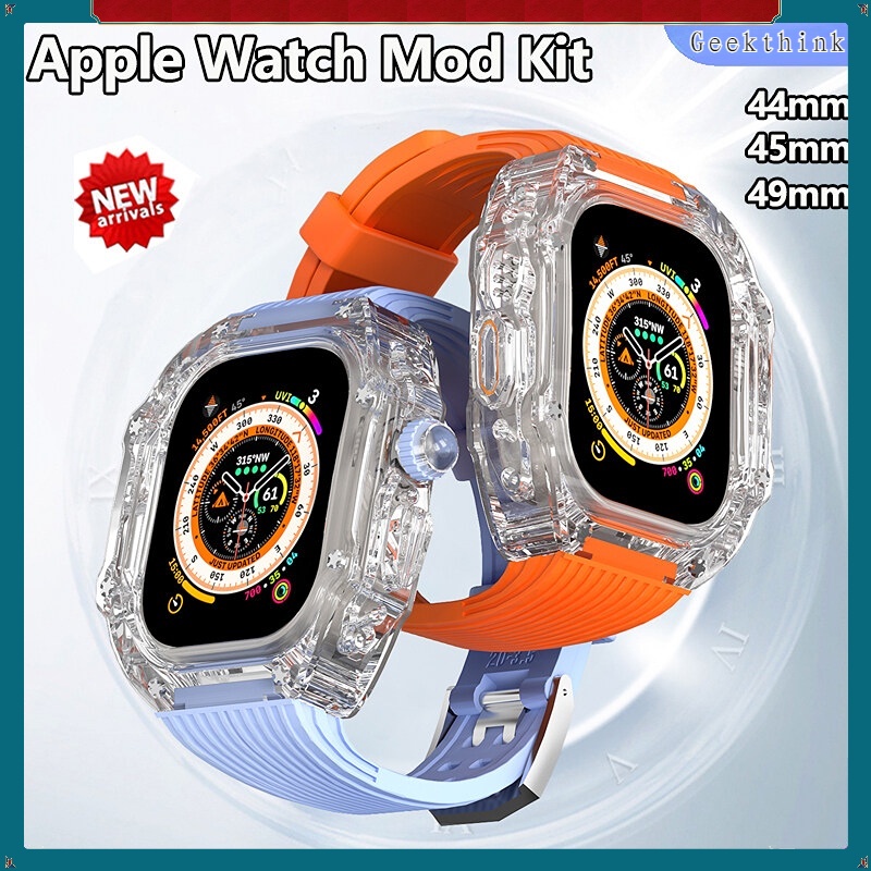สายนาฬิกาข้อมือยาง แบบใส หรูหรา สําหรับ Apple watch Ultra 49 มม. 8 7 45 มม. I watch Series 6 5 4 SE 44 มม.