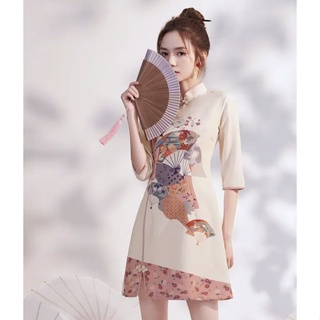 cheongsam，ฤดูใบไม้ผลิและฤดูร้อน，ปรับปรุงรุ่นย้อนยุคหวานแขนใหญ่ ของหญิงสาวอายุต่ำกว่าจีนผู้หญิงแต่งกายสไตล์