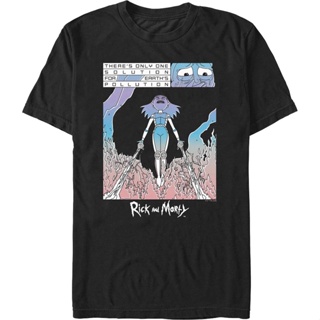 Only One Solution For Earths Pollution Rick And Morty T-Shirt เสื้อยืดคอกลม เสื้อยืดสีขาว เสื้อเชิ้ต เสื้อยืด_40