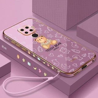 OPPO A53 2020 A93 2020 A31 2020 A8 A9 2020 F9 F11 A9 F1NDX3 A74 4G F19 A36 A76 A96 Reno 7Z 5G ตรงขอบชุบเปลือกการ์ตูนหมี