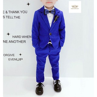 Shiny Blue Boy Suit เซท 2 ชิ้น สีนำ้เงิน สดลายตาราง เสื้อนอกมีซับใน+กางเกงเอวยางยืด ขนาด 7, 9, 11, 13, 15, 17, 150, 1...