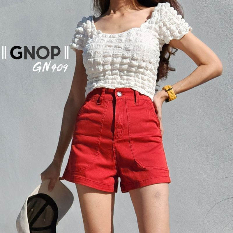 **ลดล้างสต็อก** (ไม่รับเปลี่ยน) GNOP กางเกงขาสั้น เอวสูง ผ้ายืด ใส่สบาย มีไซส์ S M L XL XXL กางเกงขาสั้นผู้หญิง GN409