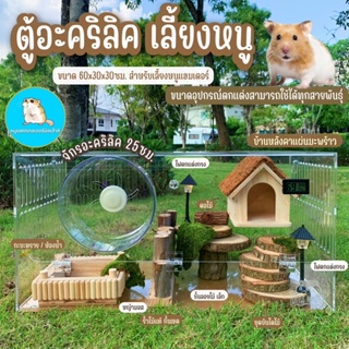 ตู้อะคริลิค ตู้เลี้ยงหนูแฮมเตอร์ กรงหนู บ้านหนู ขนาด60x30x30ซม. ตกแต่งแนวไม้ธรรมชาติ//บ้านสัตว์เลี้ยง กรงสัตว์ กรงหนู