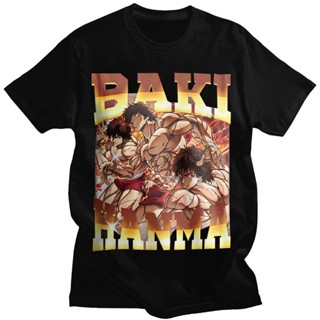 เสื้อยืดพิมพ์ลาย เสื้อยืดแขนสั้นลําลอง ผ้าฝ้าย พิมพ์ลายอนิเมะ Baki The Grappler Hanma Yujiro แฟชั่นฮาราจูกุ สไตล์สตรีท