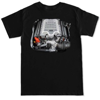 เสื้อยืดครอป เสื้อยืดผ้าฝ้าย 100% พิมพ์ลาย Dodge Challenger Hellcat Srt Supercharged 6 2L V8 392 Hemi M