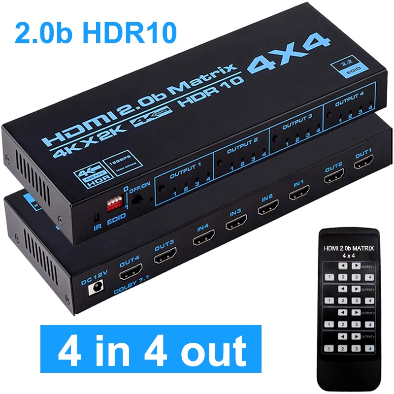 4k 60hz HDMI2.0 HDR 10 4x4 Matrix HDMI Switch Splitter 4 in 4 Out จอแสดงผล EDID Video Converter สําหรับ PS3 PS4 Xbox กล ้ อง DVD แล ็ ปท ็ อป PC To TV Monitor โปรเจคเตอร ์