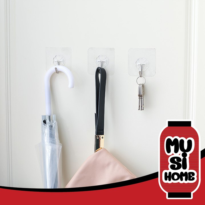 MUSI.HOME【ราคาถูก】ตะขอติดผนัง ตะขอแปะผนัง ตะขอแขวนติดผนัง ตะขอแขวนติดกำแพง ไม่ต้องเจาะ ติดกำแพง ตะขอแขวน E12