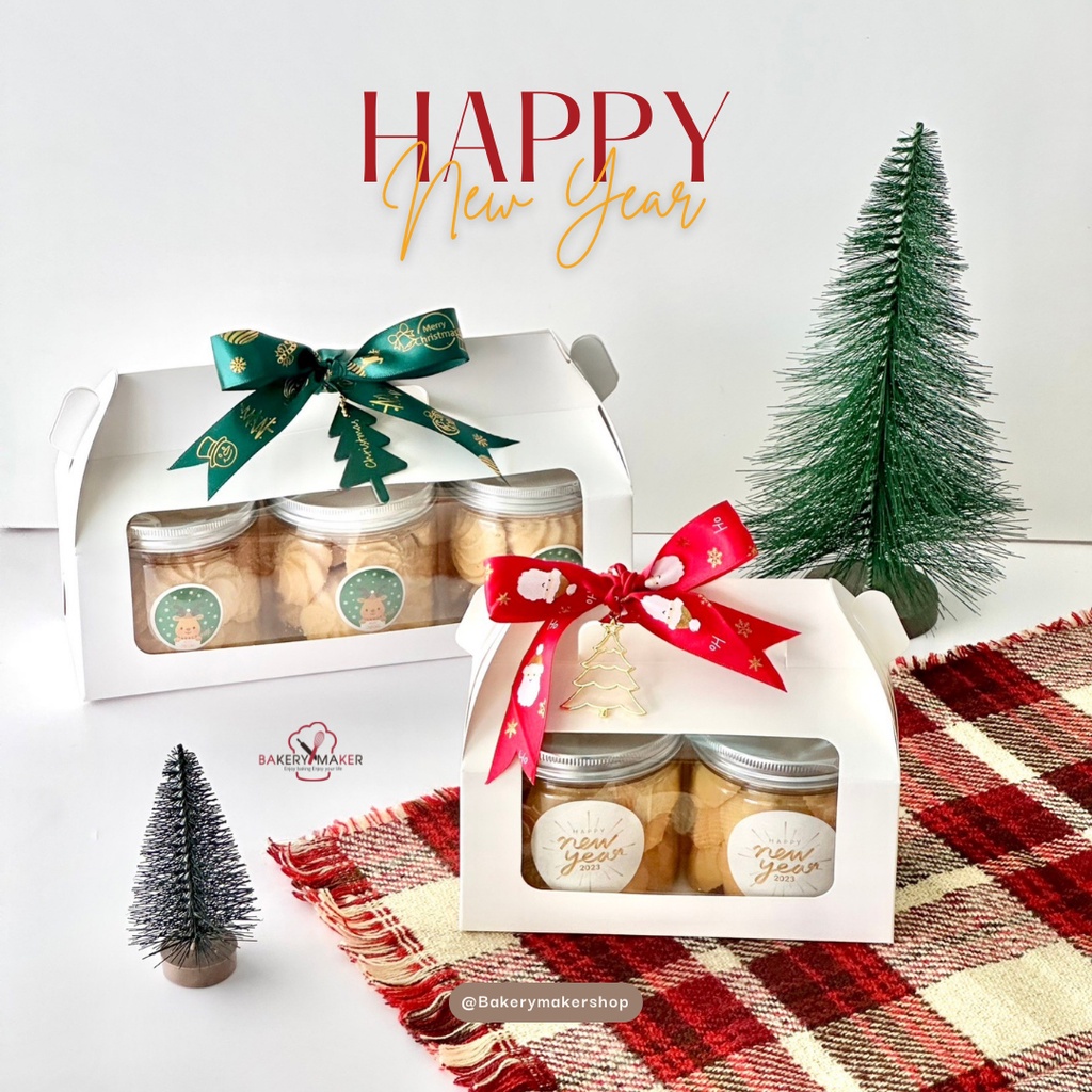 กล่องกระดาษขาว หูหิ้ว สูง 8.5 ซม/กระป๋องคุกกี้ กระป๋องพลาสติกใส ฝาทอง 10 ใบ น้ำตาลคราฟท์