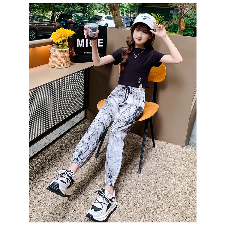 (**พร้อมส่งจากในไทย**) NO.564 ชุดเซ็ตเด็ก เสื้อดำ กางเกงลายหินอ่อน