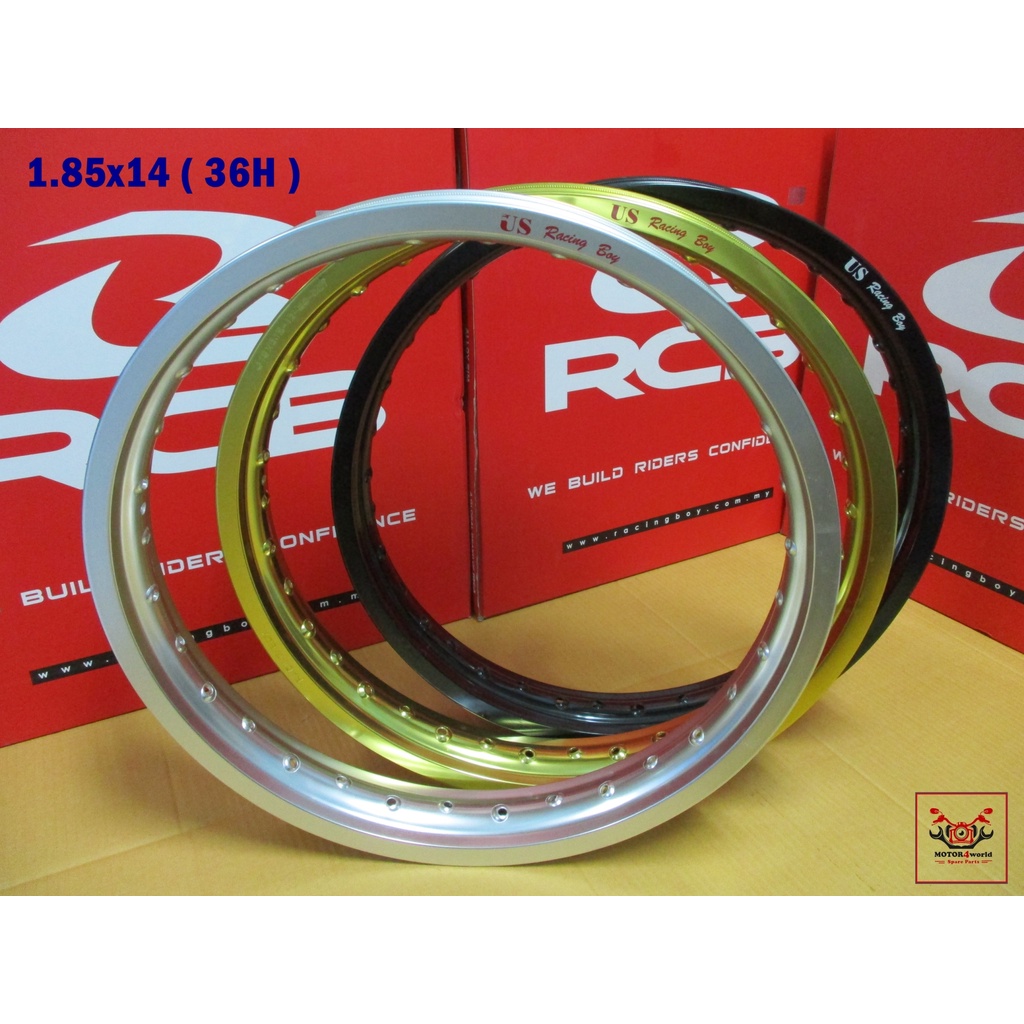 "RCB" size 1.85x14 (36H) ALUMINIUM WHEEL (US Racing Boy) "GOLD" "SILVER" "BLACK"  //  วงล้อ อลูมิเนียม 1.85x14 (36รู)