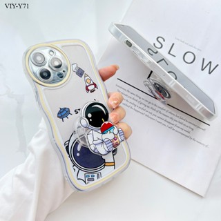 VIVO Y81 Y81i Y85 Y71 Y71i Y91 Y95 Y72 Y52 Y75 Y55 Y76 Y77 5G เคสวีโว่ สำหรับ Cartoon Cute Astronaut Wave Bracket เคส เคสโทรศัพท์ เคสมือถือ Soft Case Protective Shockproof Full Back Cover Casing