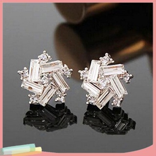 LK- Womens Lucky Windmill Rhinestone Silver Color Ear Stud Earrings Party Jewelry