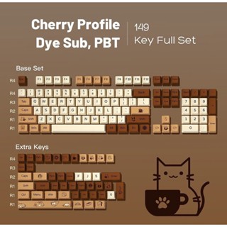 keycap coffee cat แผ่นรองเม้าส์รูปแมว คีย์แคป ปุ่มกด แมวน่ารัก PBT Dye-Sub Cherry Profile 149ปุ่มกด คีย์แคปน่ารัก