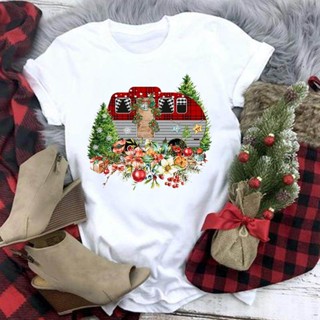 🎅 Merry Christmas CamperTravel Love สไตล์น่ารักแขนสั้น Tee ผู้หญิงพิมพ์ Happy New Year ผู้หญิงหญิง เสื้อผ้าแฟชั่นกราฟิก