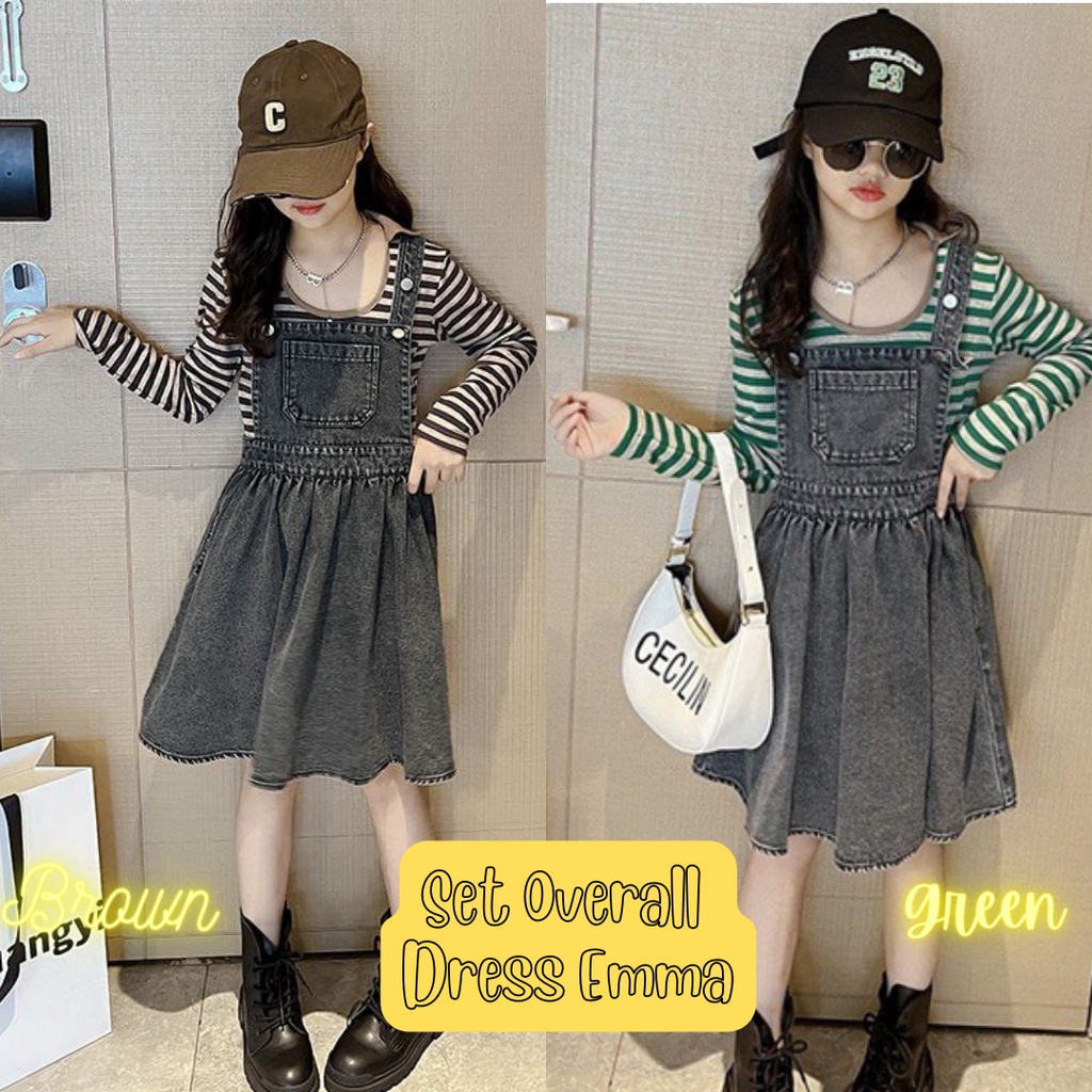 Emma Children& 39;s Jeans Overall Dress Set | ชุดเดรสยีนส์เด็ก& 39;s นําเข้า