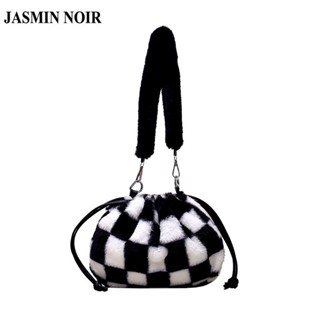 Jasmin NOIR กระเป๋าสะพายไหล่ กระเป๋าถือ ประดับขนเฟอร์ เรียบง่าย สําหรับสตรี