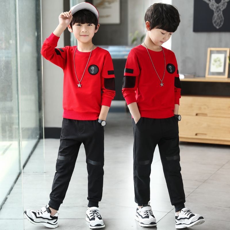 เสื้อผ้าเด็กแฟชั่นเกาหลีชุดเด็กผู้ชายฤดูใบไม้ผลิและฤดูใบไม้ร่วงใหม่เสื้อกันหนาวกีฬาชุดสองชิ้น