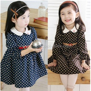 Dress-346 ชุดกระโปรงเสื้อแขนยาว สีน้ำตาล Size-140 (7-8Y)