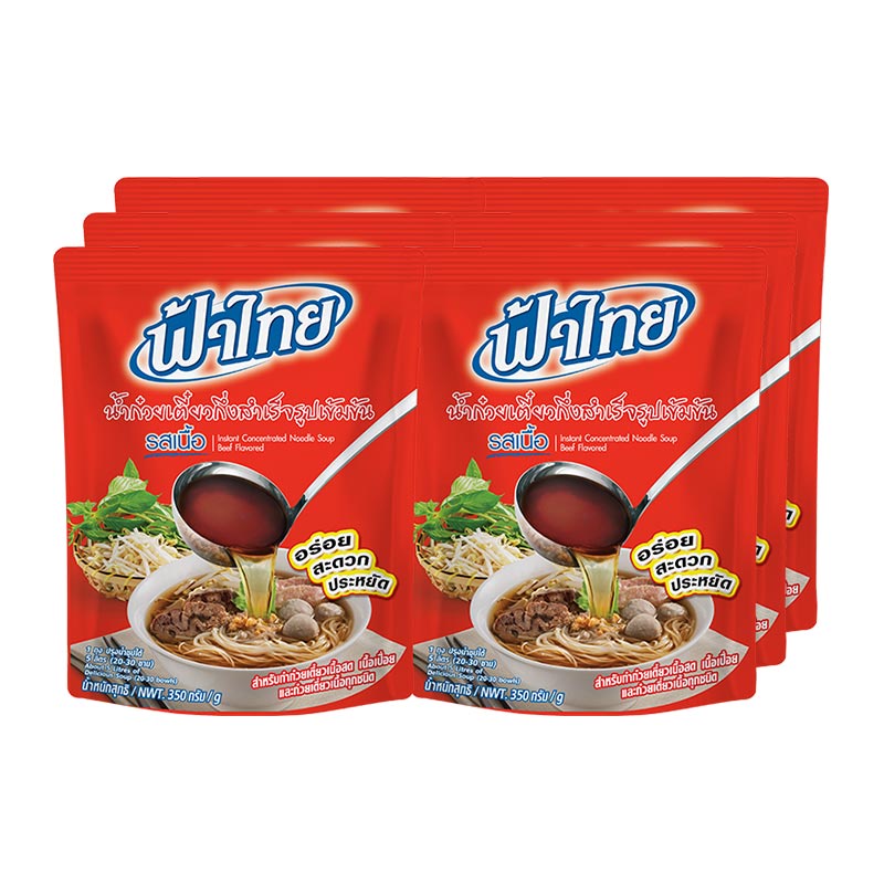 ฟ้าไทย น้ำก๋วยเตี๋ยวกึ่งสำเร็จรูปเข้มข้น รสเนื้อ 350 กรัม x 6 ซอง