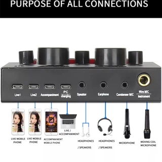 ซาวด์การ์ดเสียง V8 Sound card มีบลูทูธ เกรดA ซาวด์การ์ดเสียงV8 อุปกรณ์สตรีมเมอร์ อุปกรณ์ทำเพลง