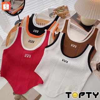 🔆TOPTY🔆เสื้อกล้าม ทรงครอป ผ้าไหมพรม ตัดขอบสี ดีเทลเกร๋