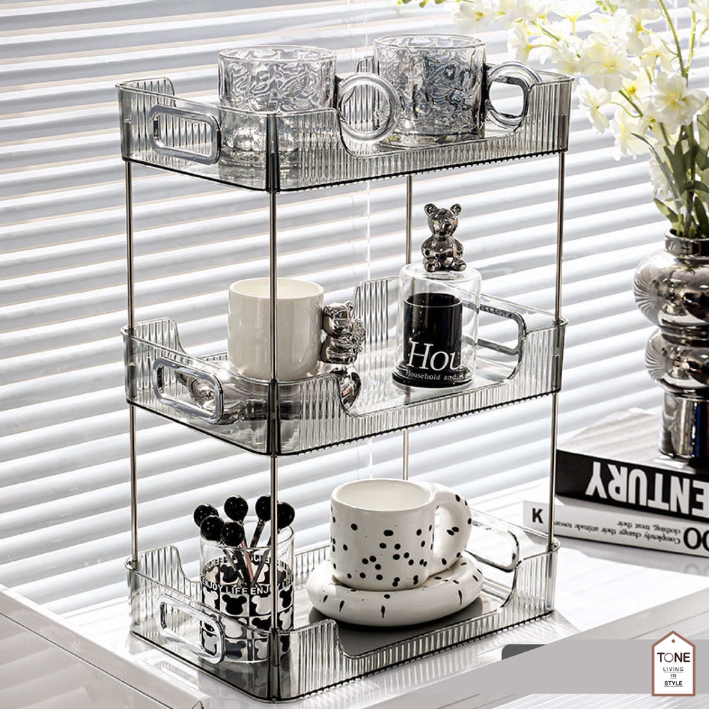 Homlife ชั้นวางของ ตกแต่งบ้าน ชั้นวางอะคริลิค แบบ 1,2,3 ชั้น Modern Tiered Stand 2 ชั้น สีเงิน - MH141