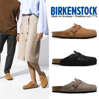 Birkenstock รองเท้าแตะหนัง แบบสวมครึ่งหนึ่ง สําหรับผู้หญิง