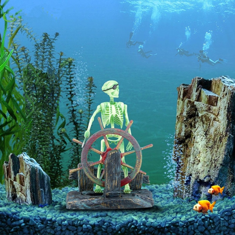 BUB Aquarium Decor Pirate Captain Skeleton ตู้ปลาขนาดเล็ก Betta Accessories