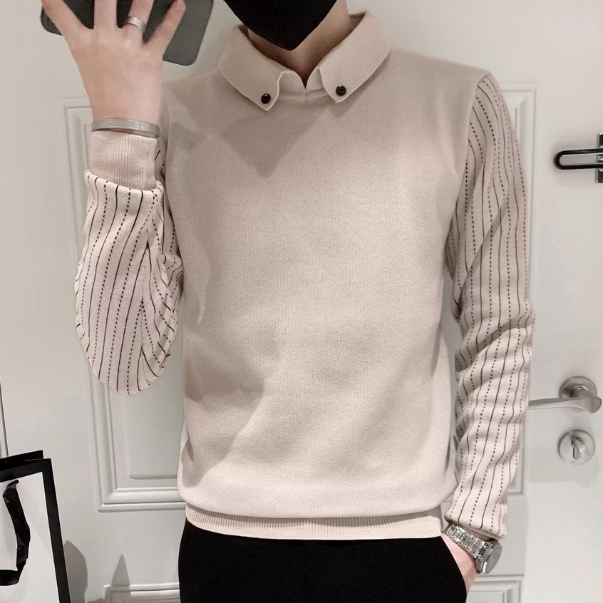 Meason เสื้อกันหนาวผู้ชาย ลายทาง ผ้ายืด เสื้อกันหนาวตัวยาว A213