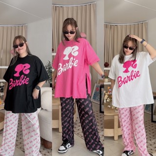 Barbie set  เสื้อยืด Oversize  เซ็ตเสื้อยืดโอเวอร์ไซต์ มาพร้อมกางเกงพลีทขายาวลายบาร์บี้