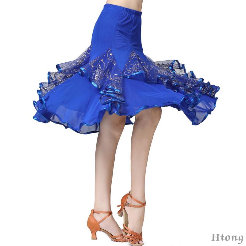 htong ชุดกระโปรงละตินผู้หญิง Ballroom ประดับเลื่อม สะโพกเข้ารูป ชุดแต่งกายเต้นรํา