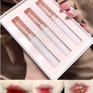 Lip Gloss SET3ชิ้น  เกลี่ยง่าย เนื้อกํามะหยี่ สีนู้ด ติดทนนาน สีชมพู เคลือบริมฝีปาก สีนู้ด สไตล์เกาหลี