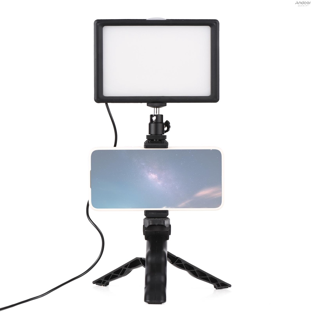Andoer ชุดไฟวิดีโอ LED และขาตั้งกล้อง ปรับได้ 120 ชิ้น อุณหภูมิสองสี 3200-5600K 14 ระดับความสว่างปรั