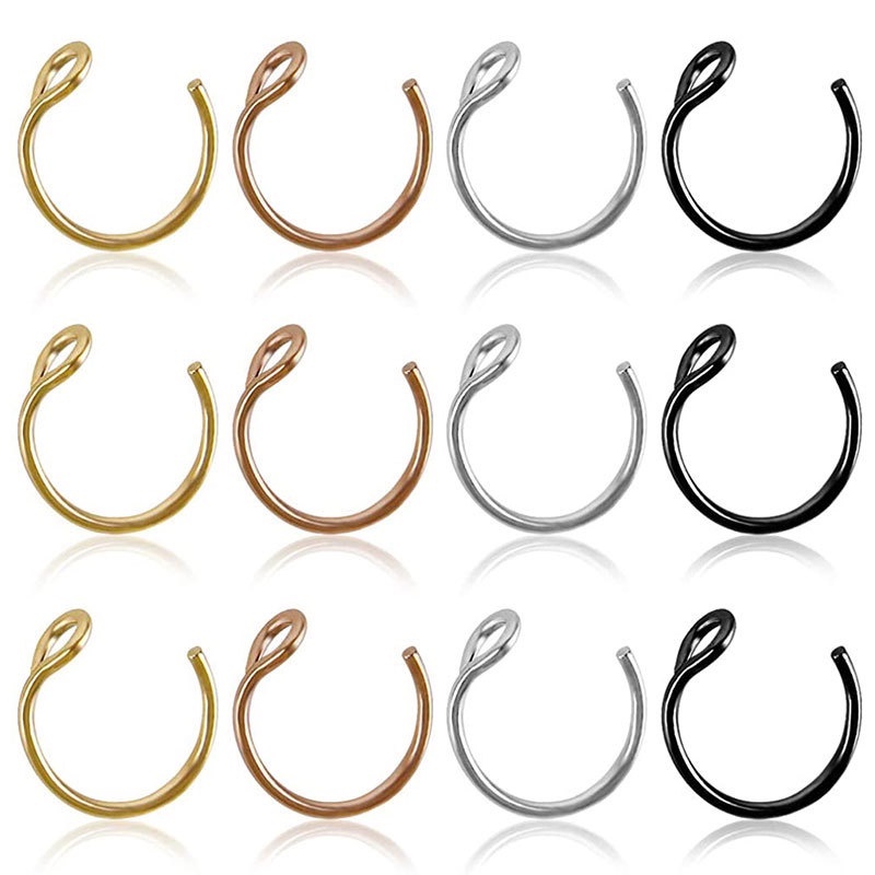 เครื่องประดับ จิวเจาะจมูก สเตนเลส รูปตัว C สไตล์แฟชั่น สําหรับผู้หญิง และผู้ชาย 2 ชิ้น - รูปที่ 4